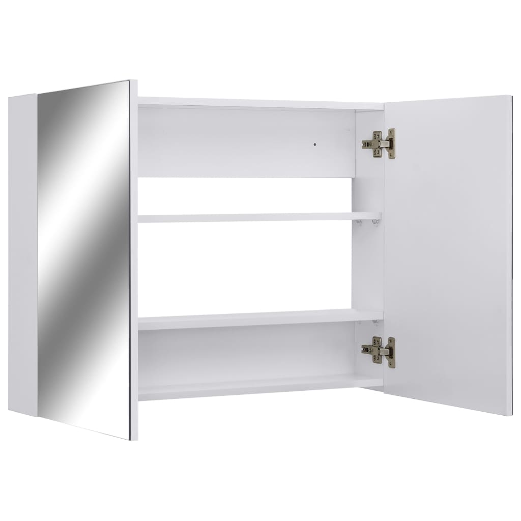 badeværelsesskab med spejl + LED 80x15x60 cm MDF hvid