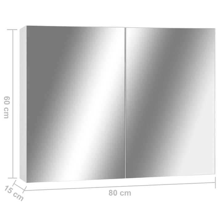 badeværelsesskab med spejl + LED 80x15x60 cm MDF hvid