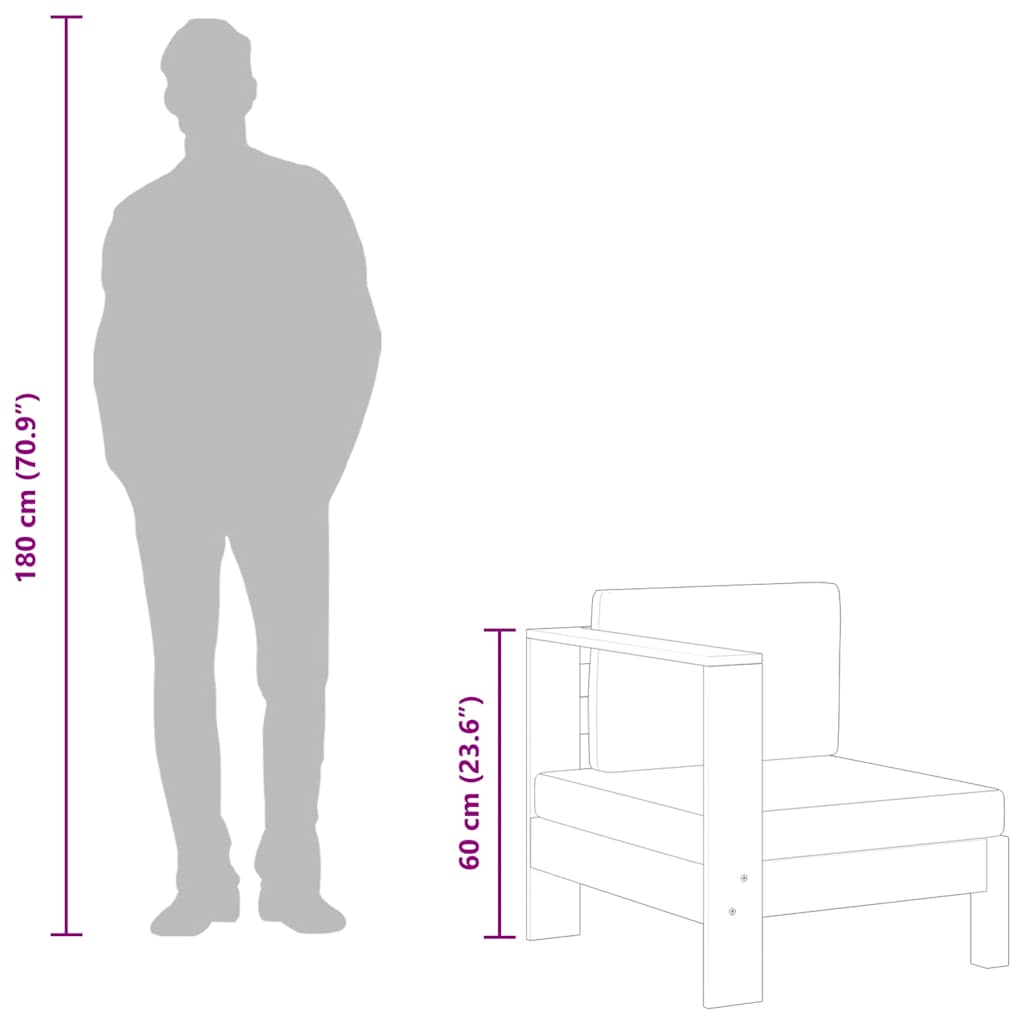 midterdel til sofa med 1 armlæn massivt akacietræ mørkegrå