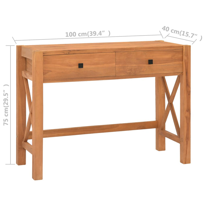 skrivebord med 2 skuffer 100x40x75 cm teaktræ