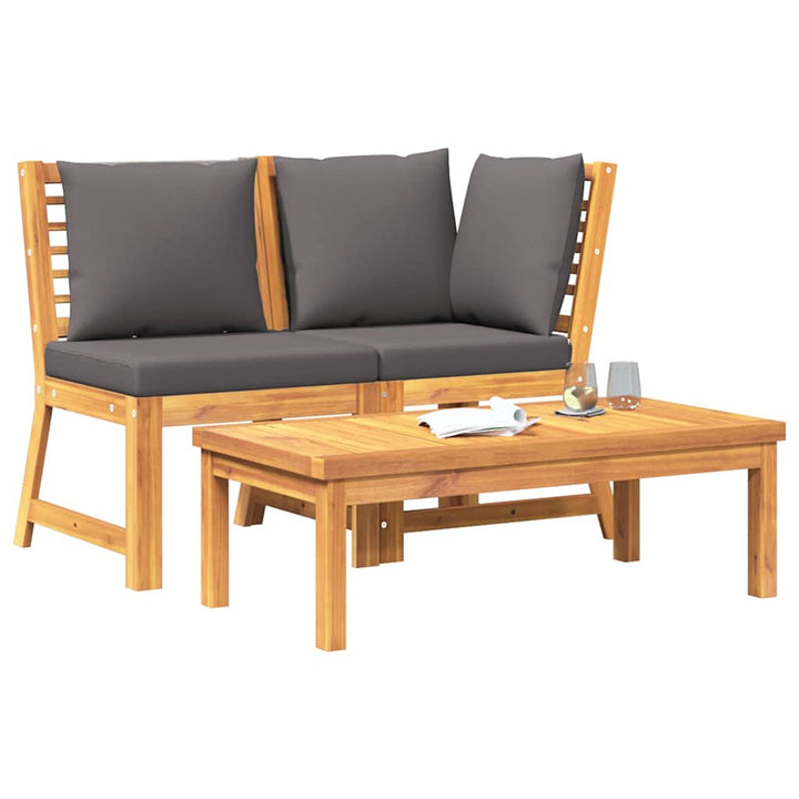 loungesæt til haven 3 dele med mørkegrå hynde massivt akacietræ