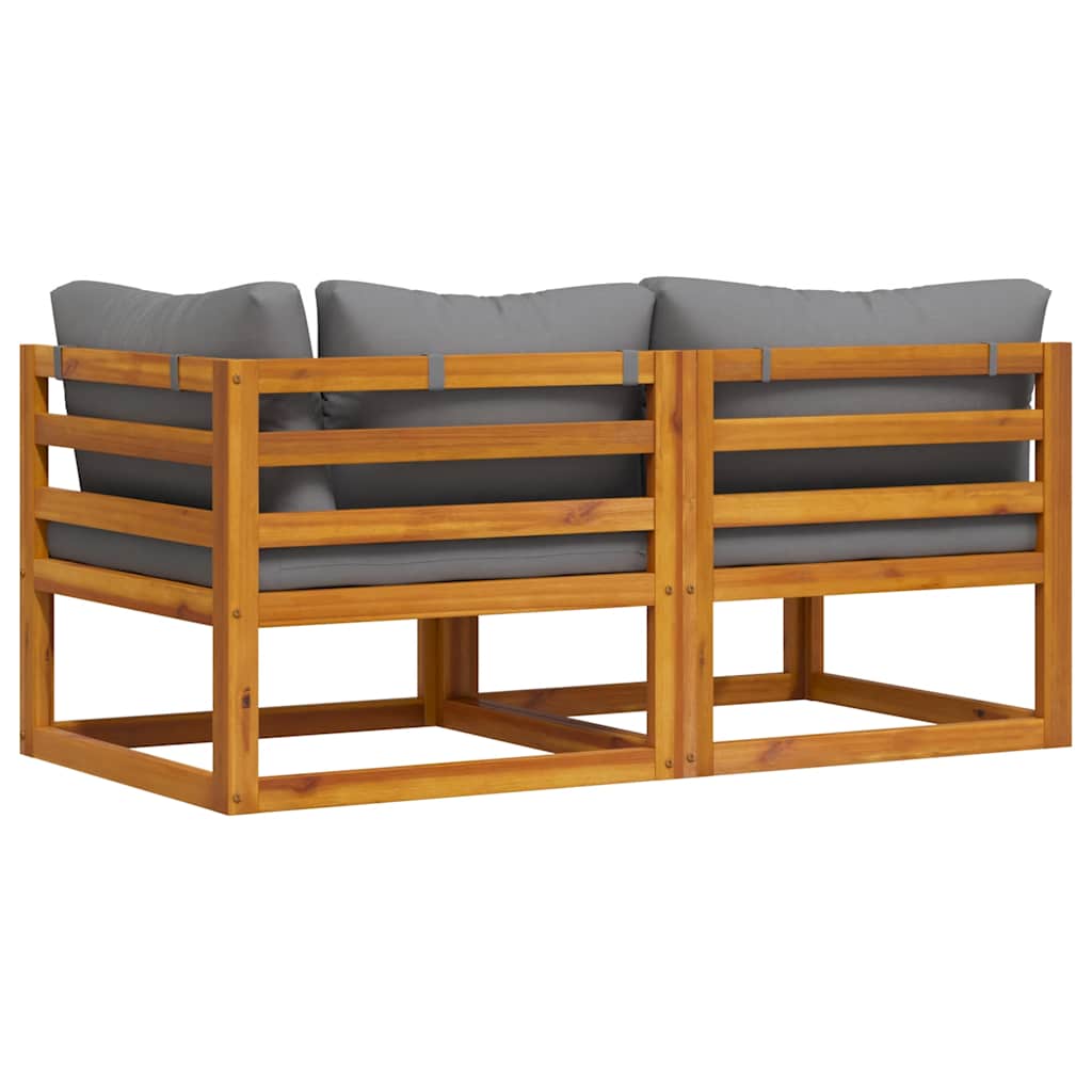 sofasæt 2 dele med mørkegrå hynder massivt akacietræ