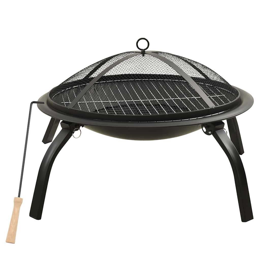2-i-1 bålfad og grill med ildrager 56x56x49 cm stål