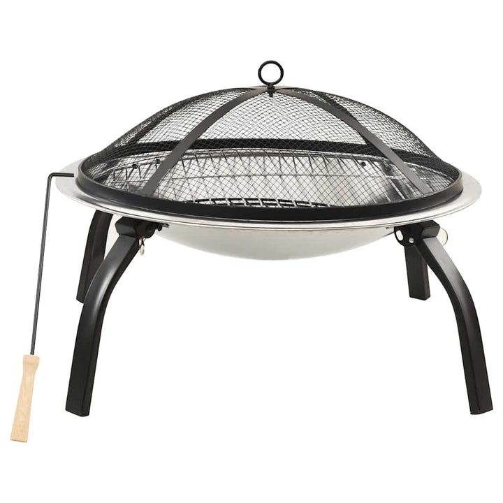 2-i-1 bålfad og grill med ildrager 56x56x49 cm rustfrit stål