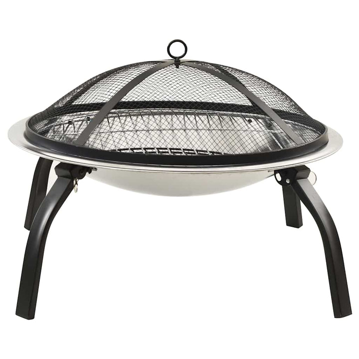 2-i-1 bålfad og grill med ildrager 56x56x49 cm rustfrit stål