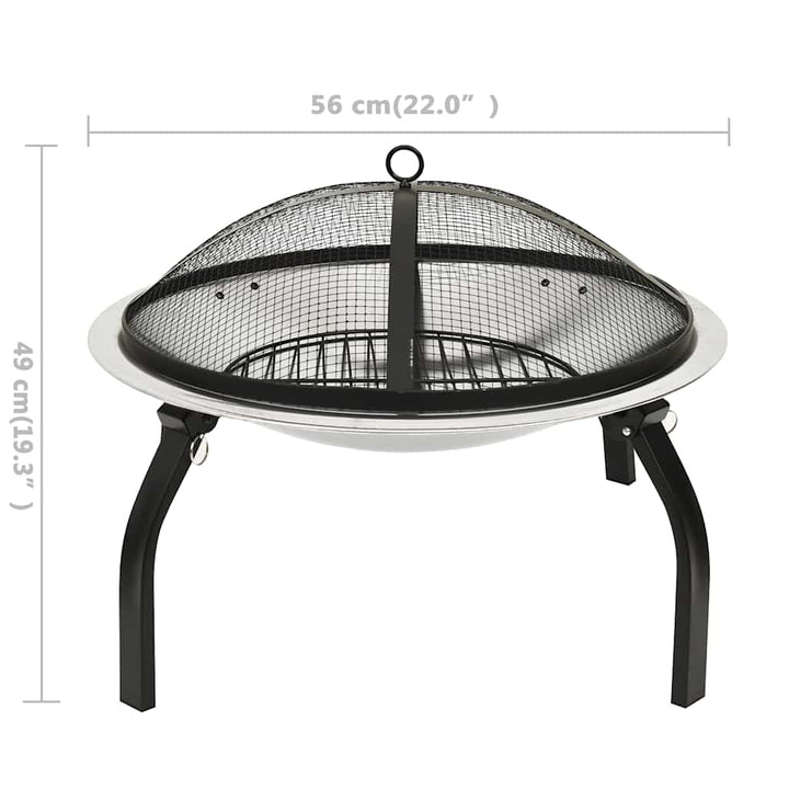 2-i-1 bålfad og grill med ildrager 56x56x49 cm rustfrit stål
