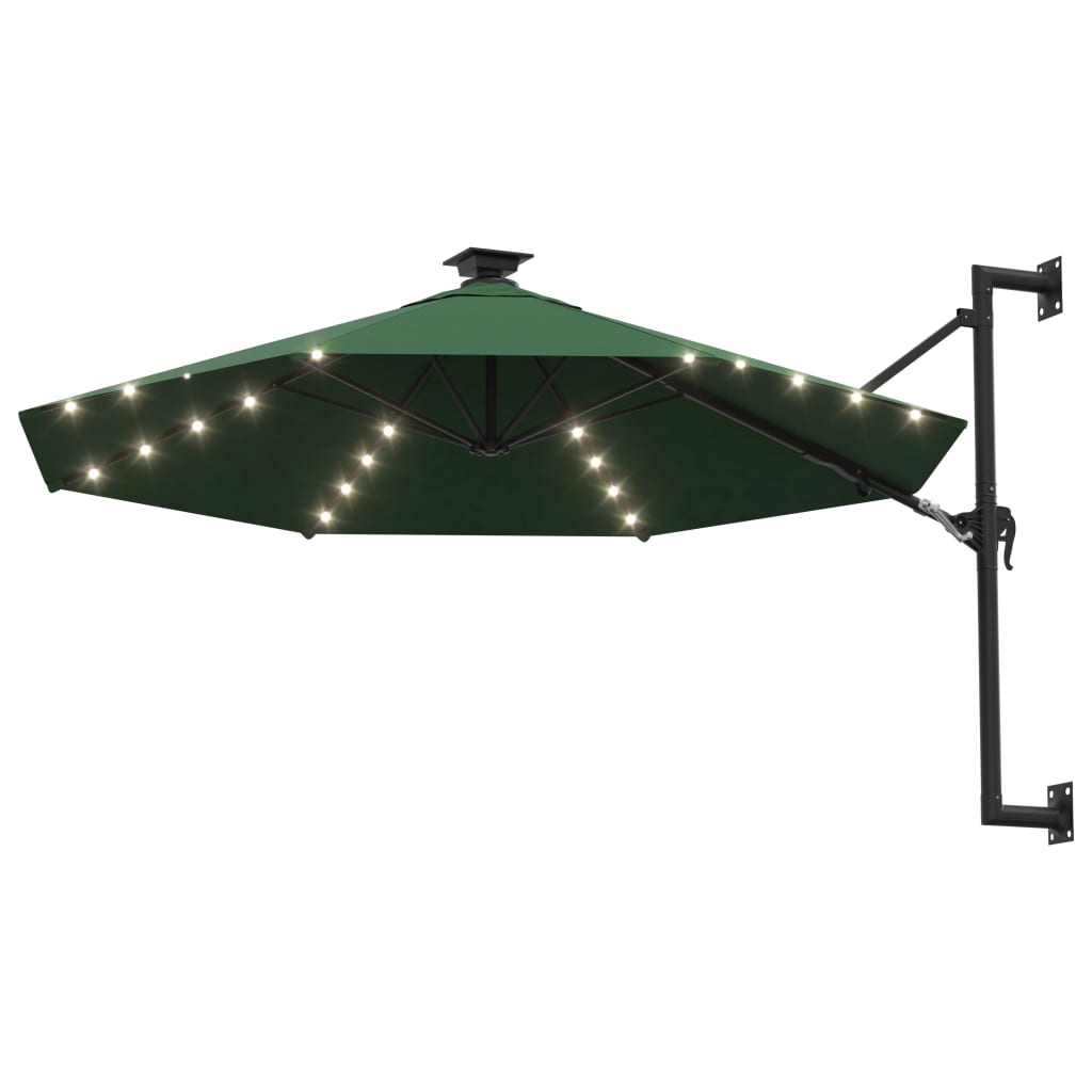 væghængt parasol m. LED-lys 300 cm grøn