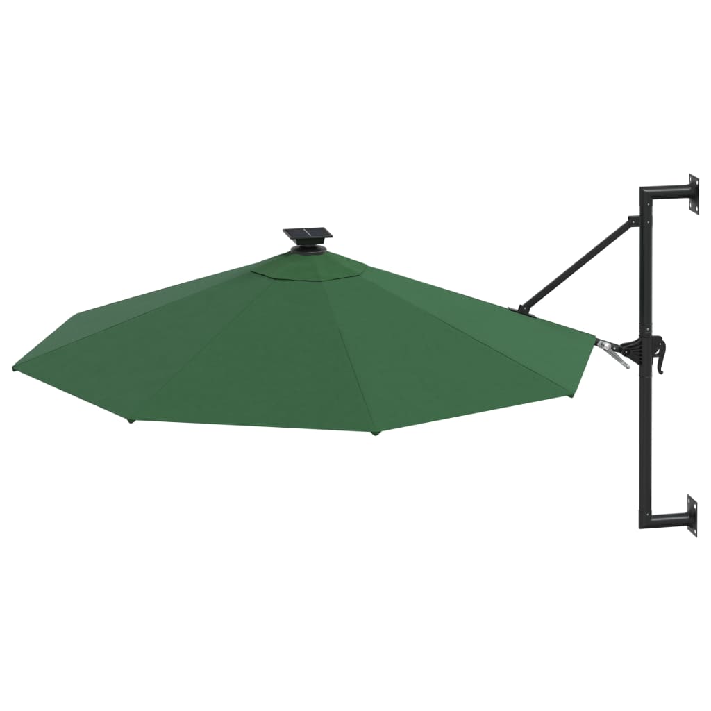 væghængt parasol m. LED-lys 300 cm grøn