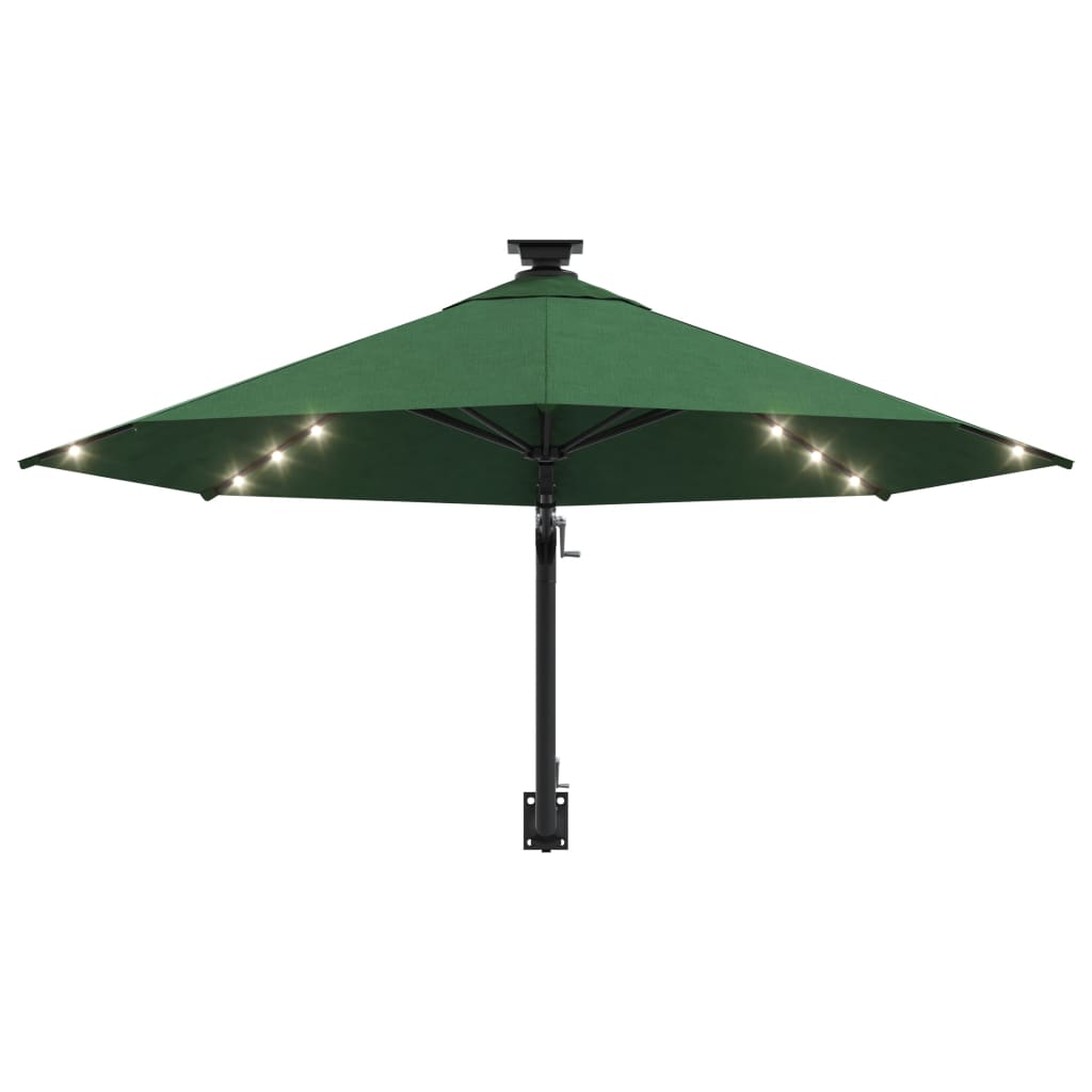 væghængt parasol m. LED-lys 300 cm grøn
