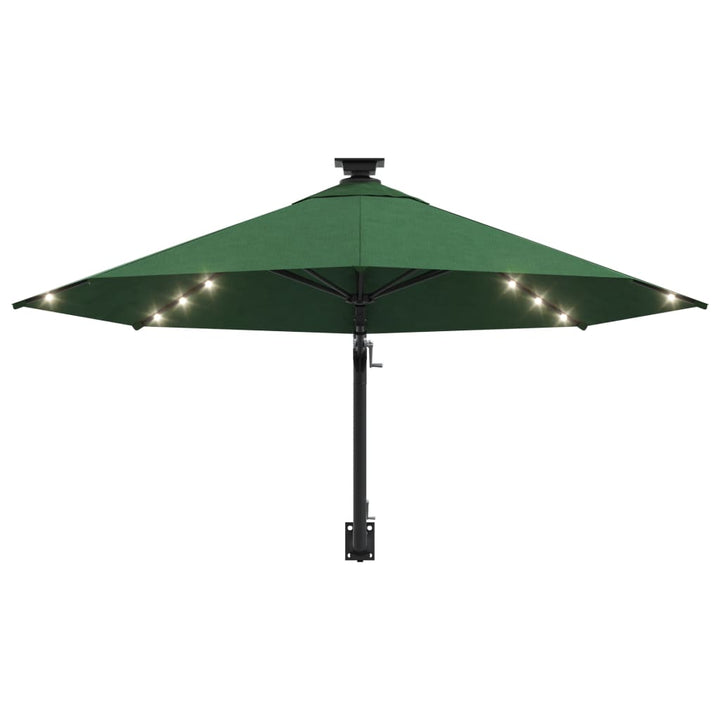 væghængt parasol m. LED-lys 300 cm grøn
