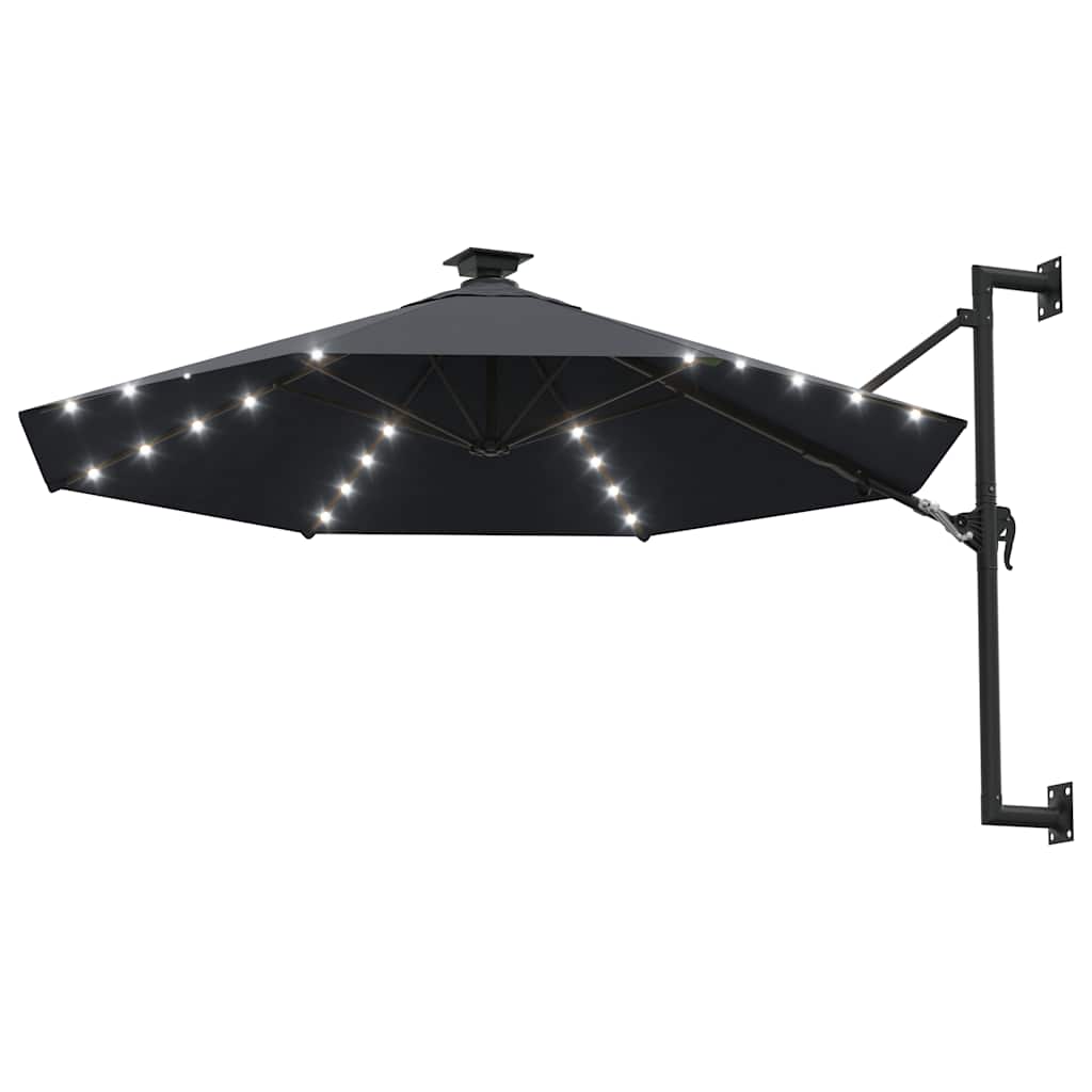væghængt parasol m. LED-lys 300 cm antracitgrå