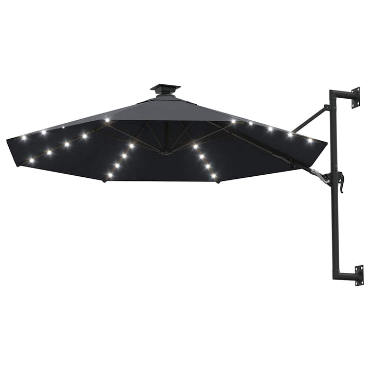 væghængt parasol m. LED-lys 300 cm antracitgrå