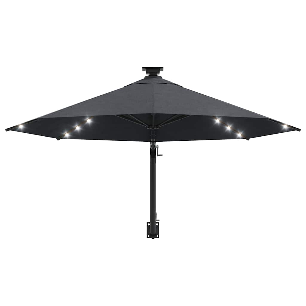 væghængt parasol m. LED-lys 300 cm antracitgrå