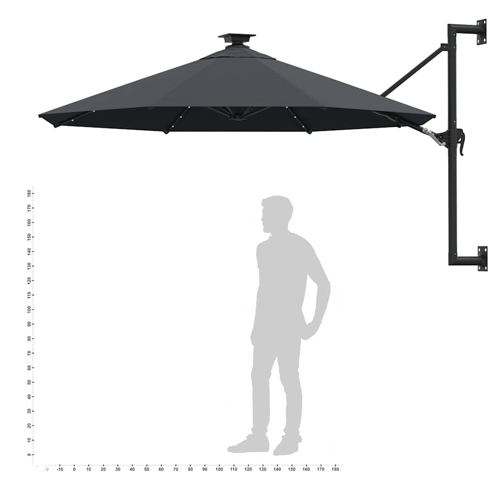 væghængt parasol m. LED-lys 300 cm antracitgrå