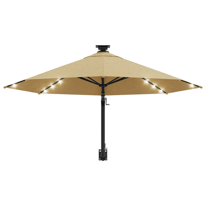 væghængt parasol m. LED-lys 300 cm gråbrun