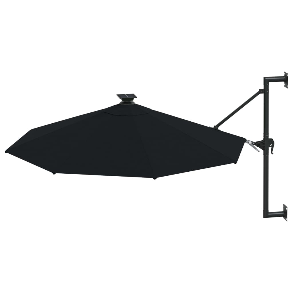 væghængt parasol m. LED-lys 300 cm sort