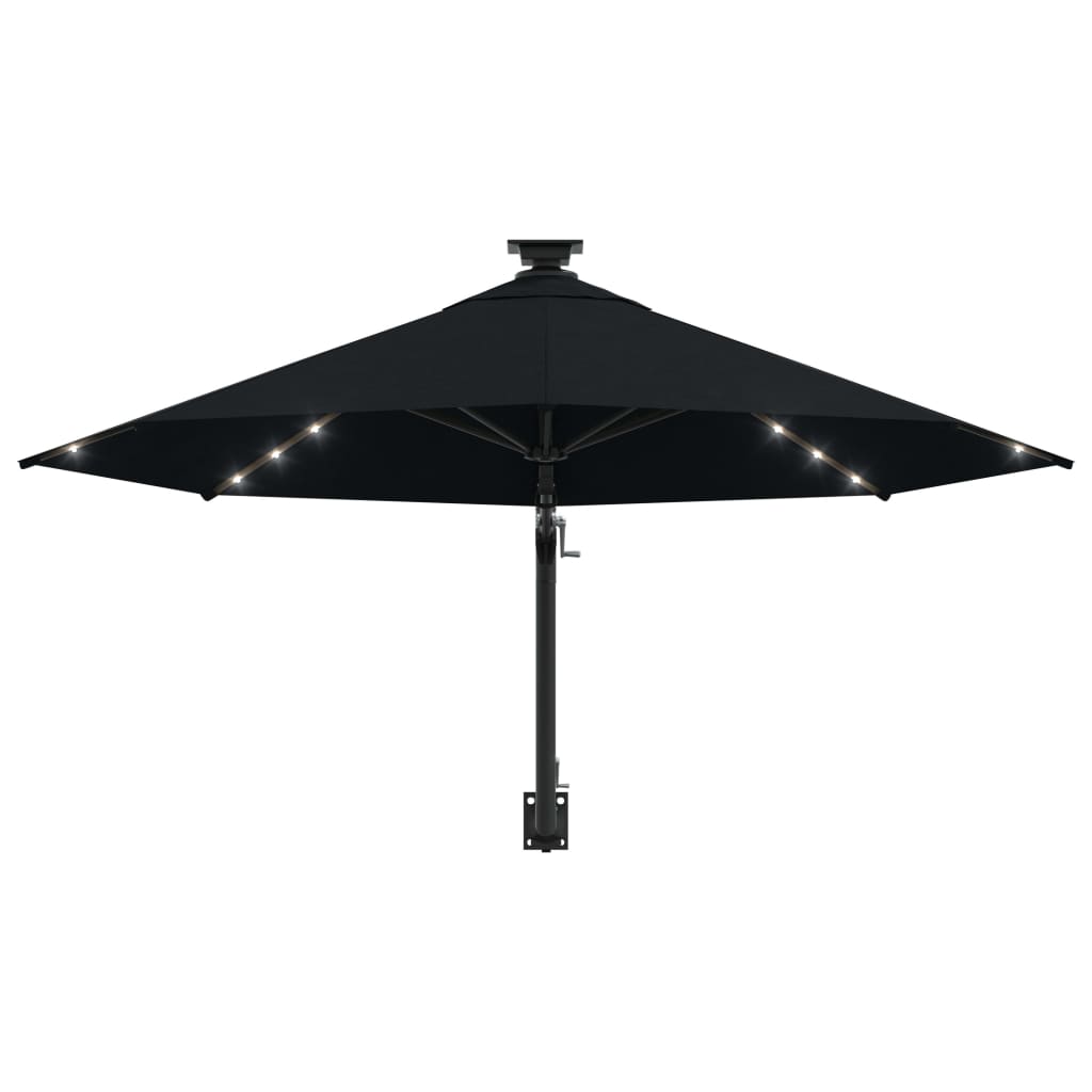 væghængt parasol m. LED-lys 300 cm sort