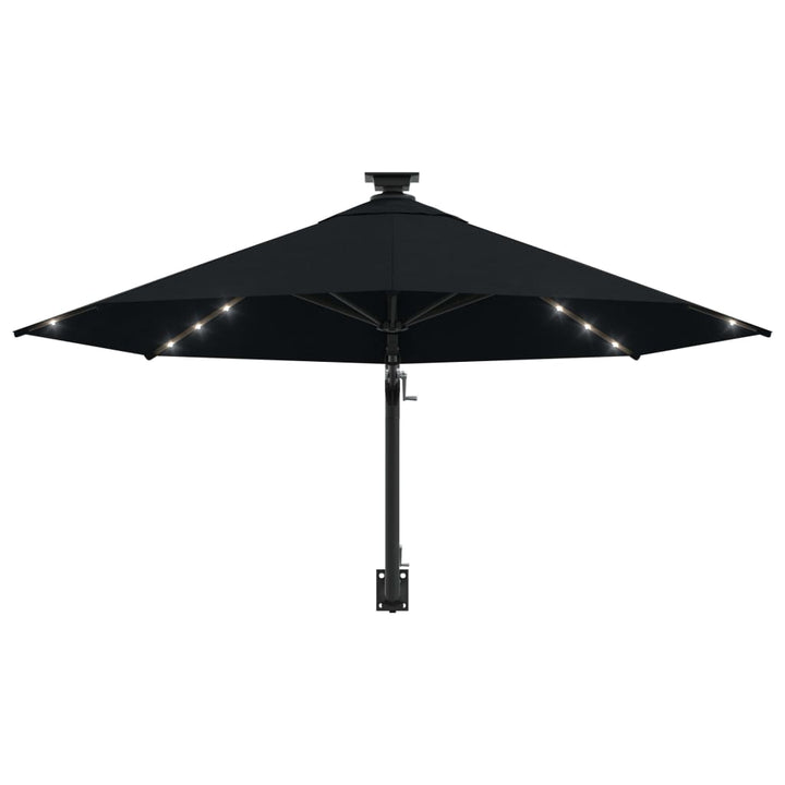væghængt parasol m. LED-lys 300 cm sort