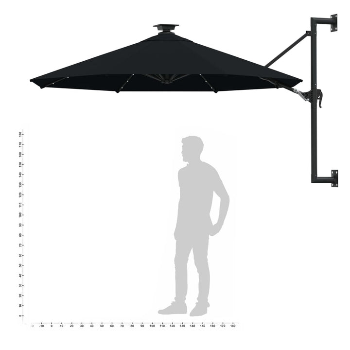 væghængt parasol m. LED-lys 300 cm sort