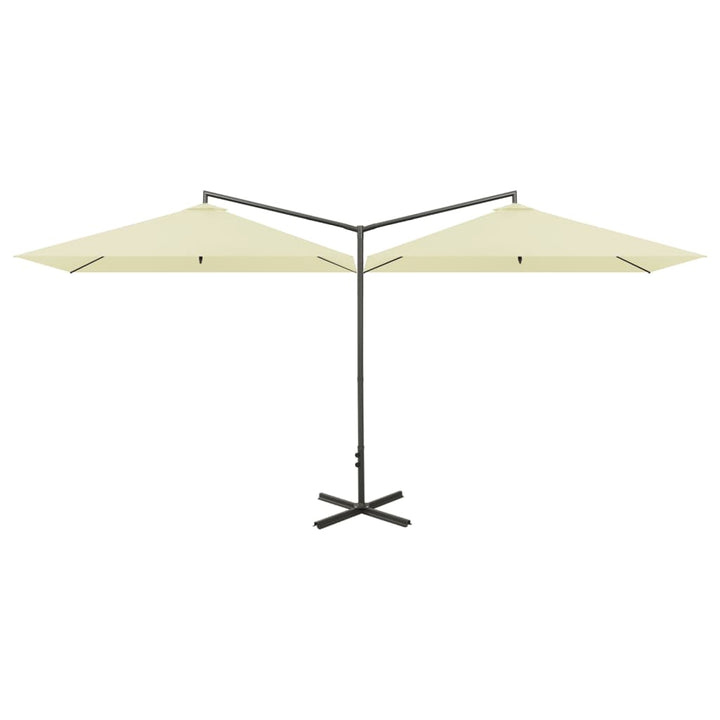 dobbelt parasol 600x300 cm stålstang sandfarvet