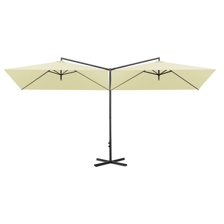dobbelt parasol 600x300 cm stålstang sandfarvet