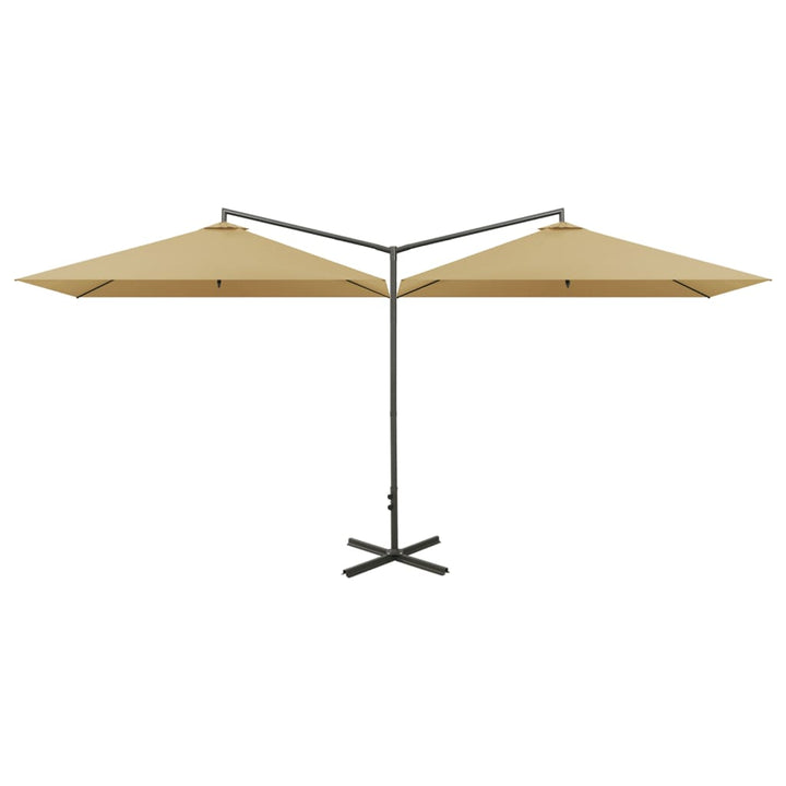dobbelt parasol 600x300 cm stålstang gråbrun