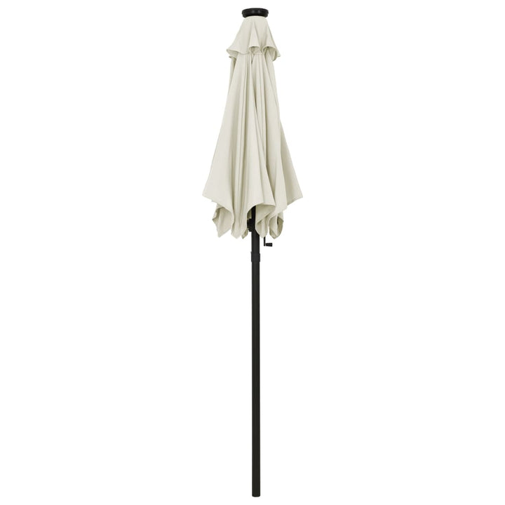 parasol med LED-lys 200x211 cm aluminium sandfarvet