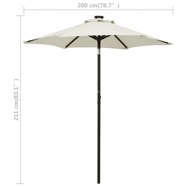 parasol med LED-lys 200x211 cm aluminium sandfarvet