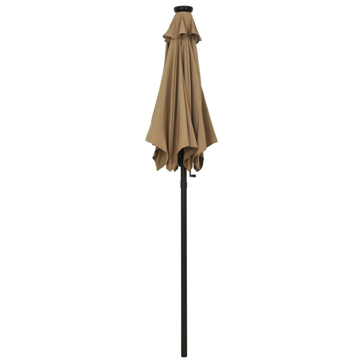 parasol med LED-lys 200x211 cm aluminium gråbrun
