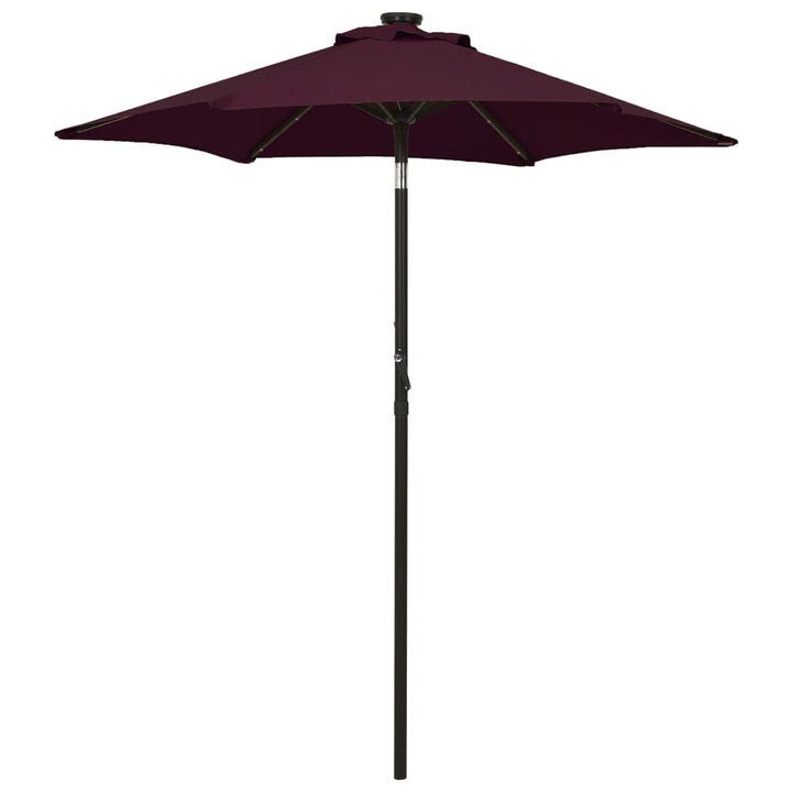 parasol med LED-lys 200x211 cm aluminium bordeauxrød
