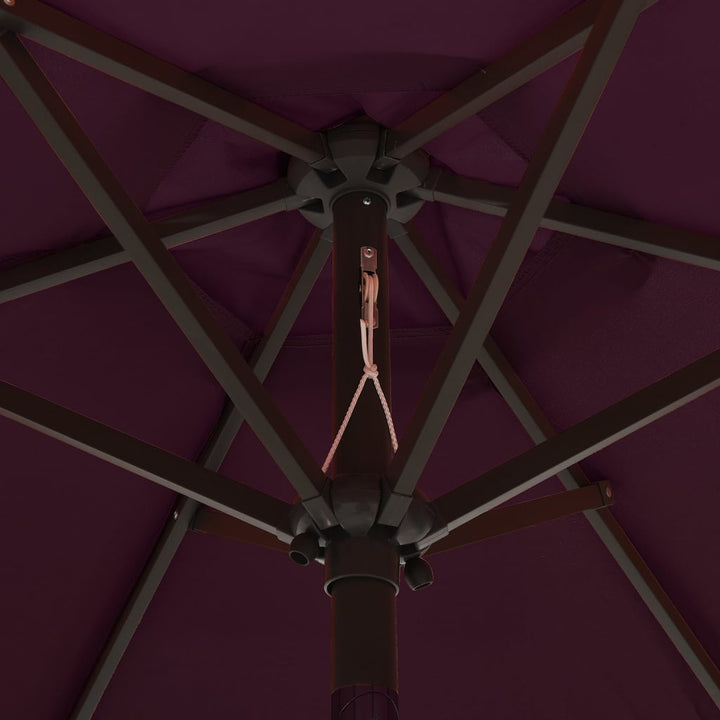 parasol med LED-lys 200x211 cm aluminium bordeauxrød