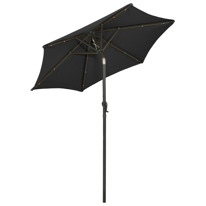 parasol med LED-lys 200x211 cm aluminium sort