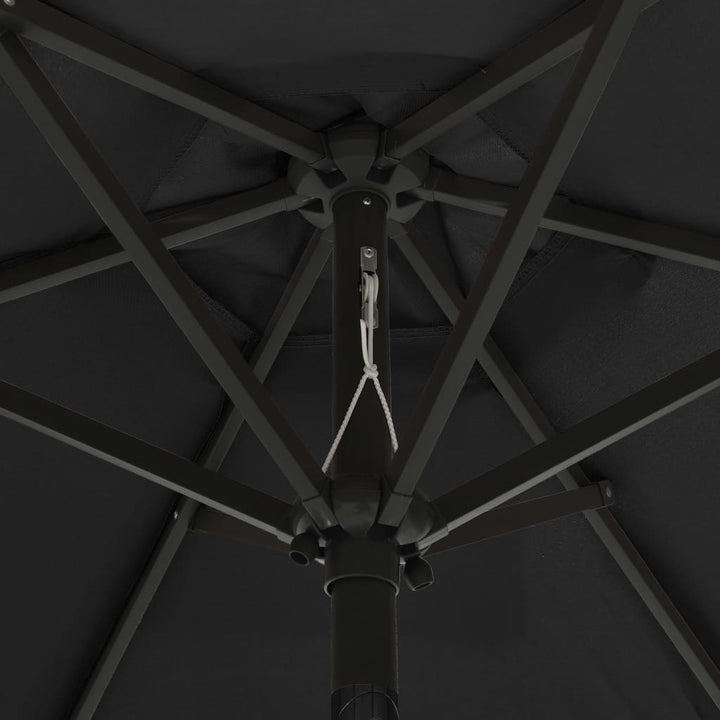 parasol med LED-lys 200x211 cm aluminium sort