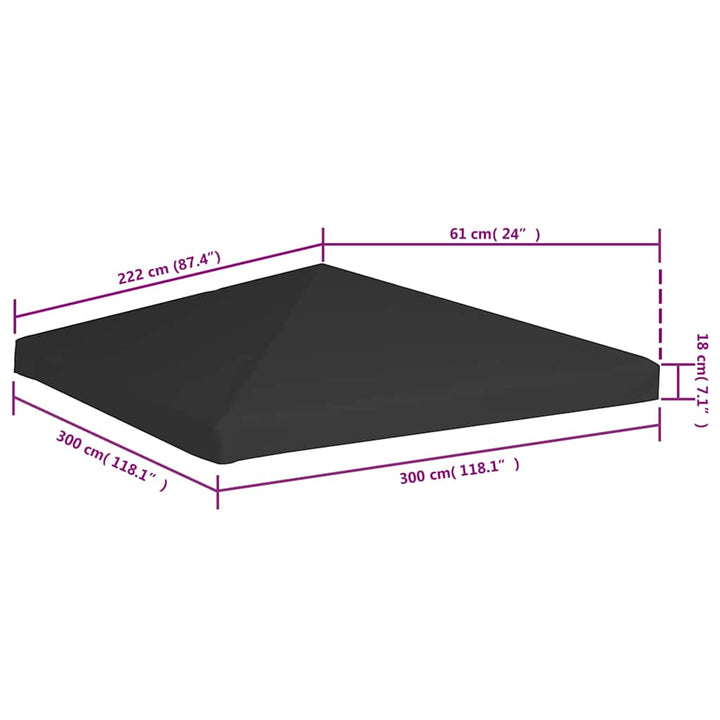 pavillontopdække 3x3 m 270 g/m² sort