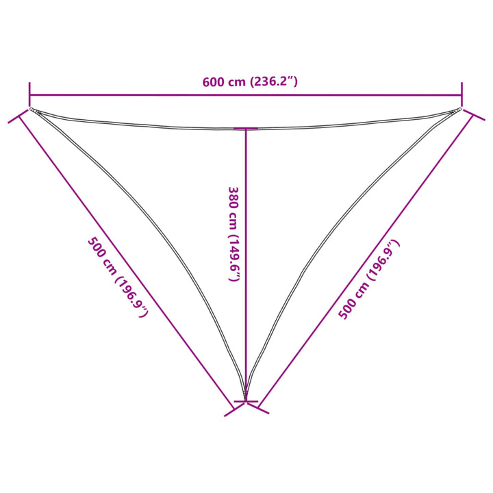 solsejl 5x5x6 m trekantet oxfordstof gråbrun