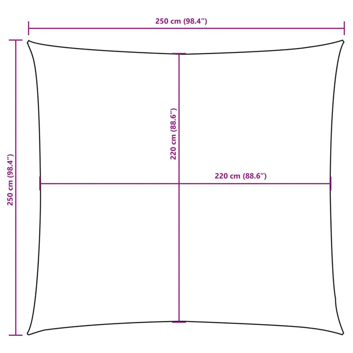 solsejl 2,5x2,5 m firkantet oxfordstof gul
