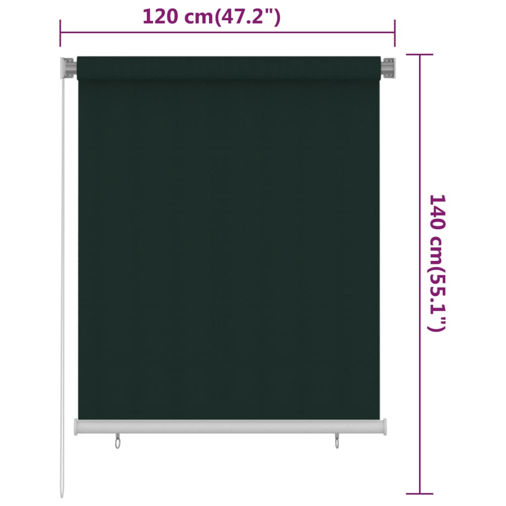 udendørs rullegardin 120x140 cm HDPE mørkegrøn