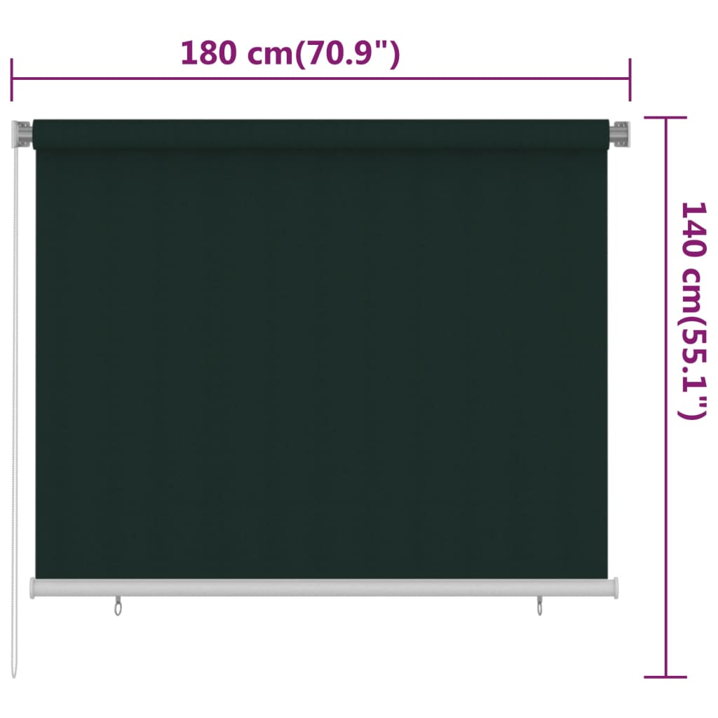 udendørs rullegardin 180x140 cm HDPE mørkegrøn
