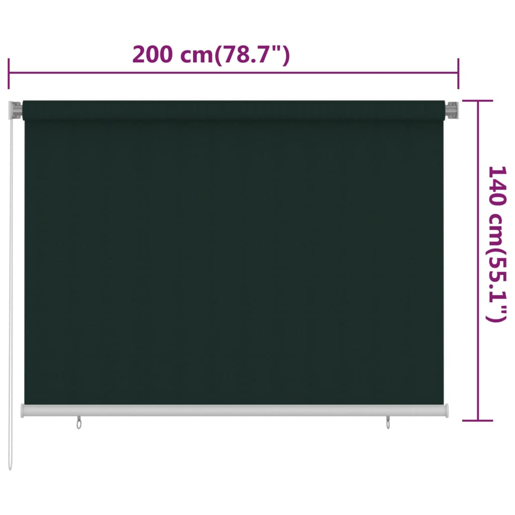 udendørs rullegardin 200x140 cm HDPE mørkegrøn