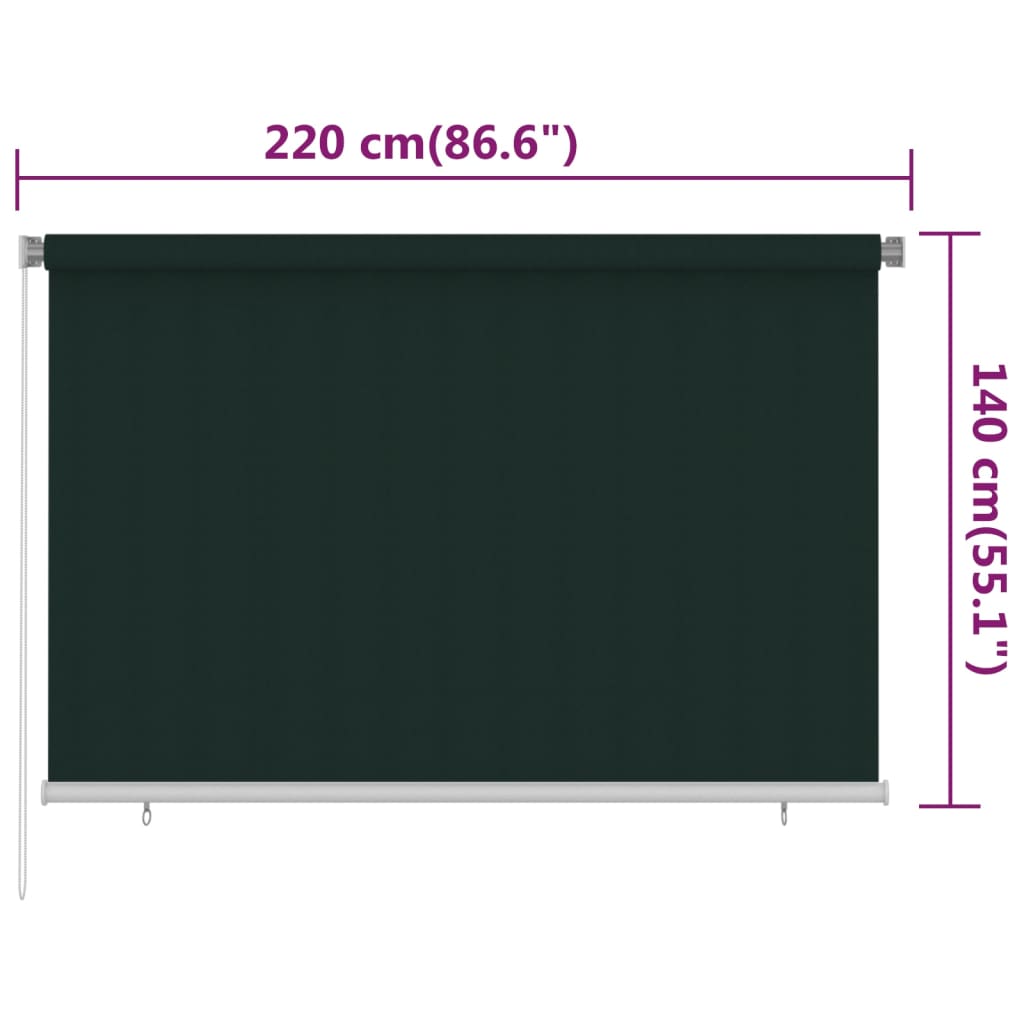 udendørs rullegardin 220x140 cm HDPE mørkegrøn