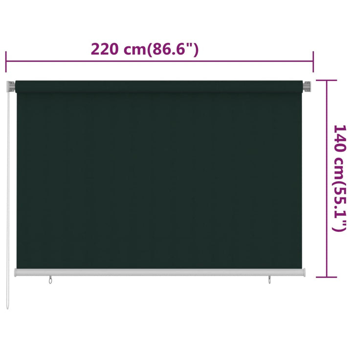 udendørs rullegardin 220x140 cm HDPE mørkegrøn