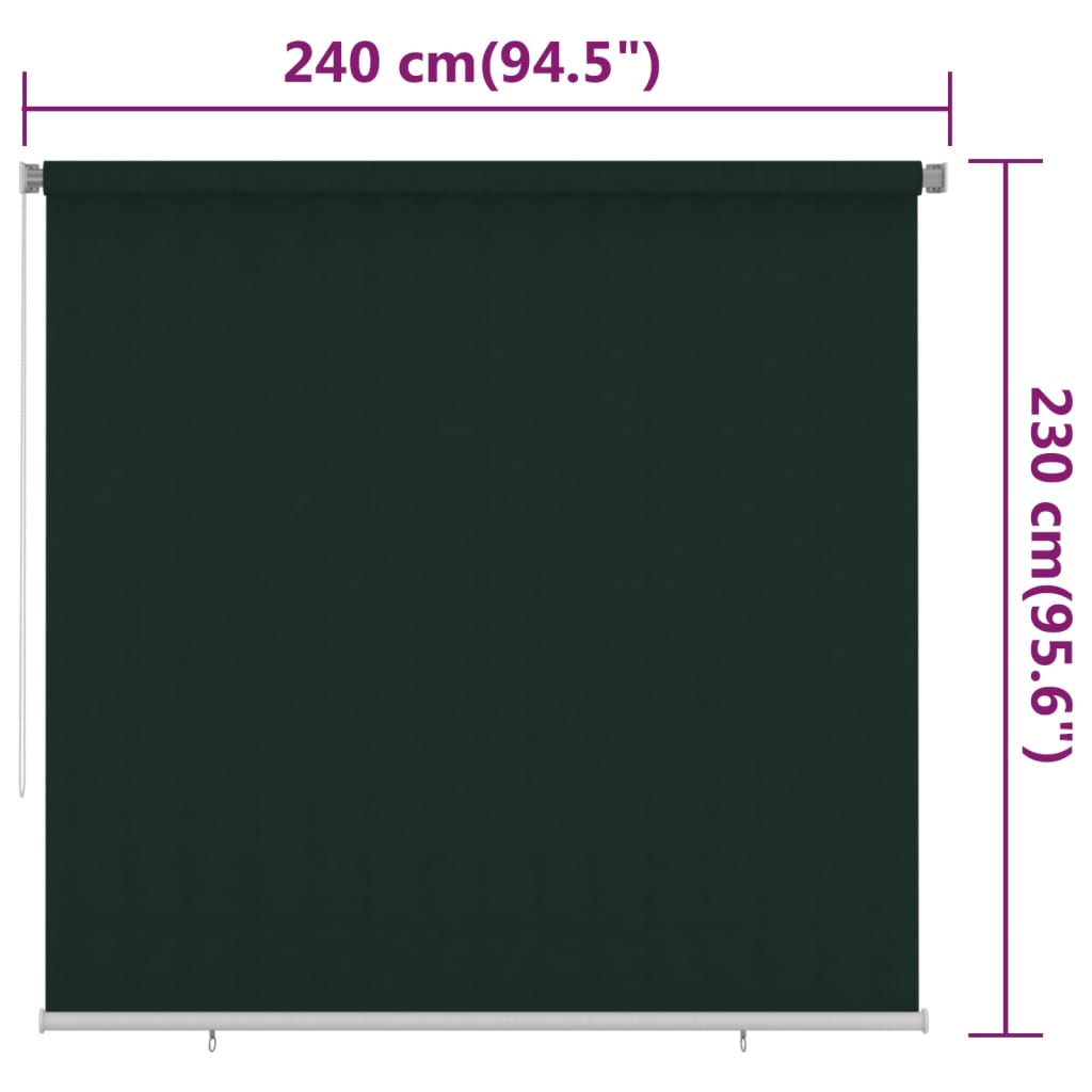 udendørs rullegardin 245 (B) x 230 (H) cm HDPE mørkegrøn