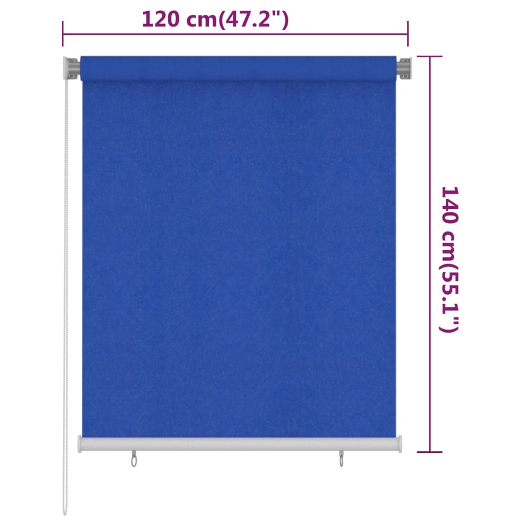 udendørs rullegardin 120x140 cm HDPE blå