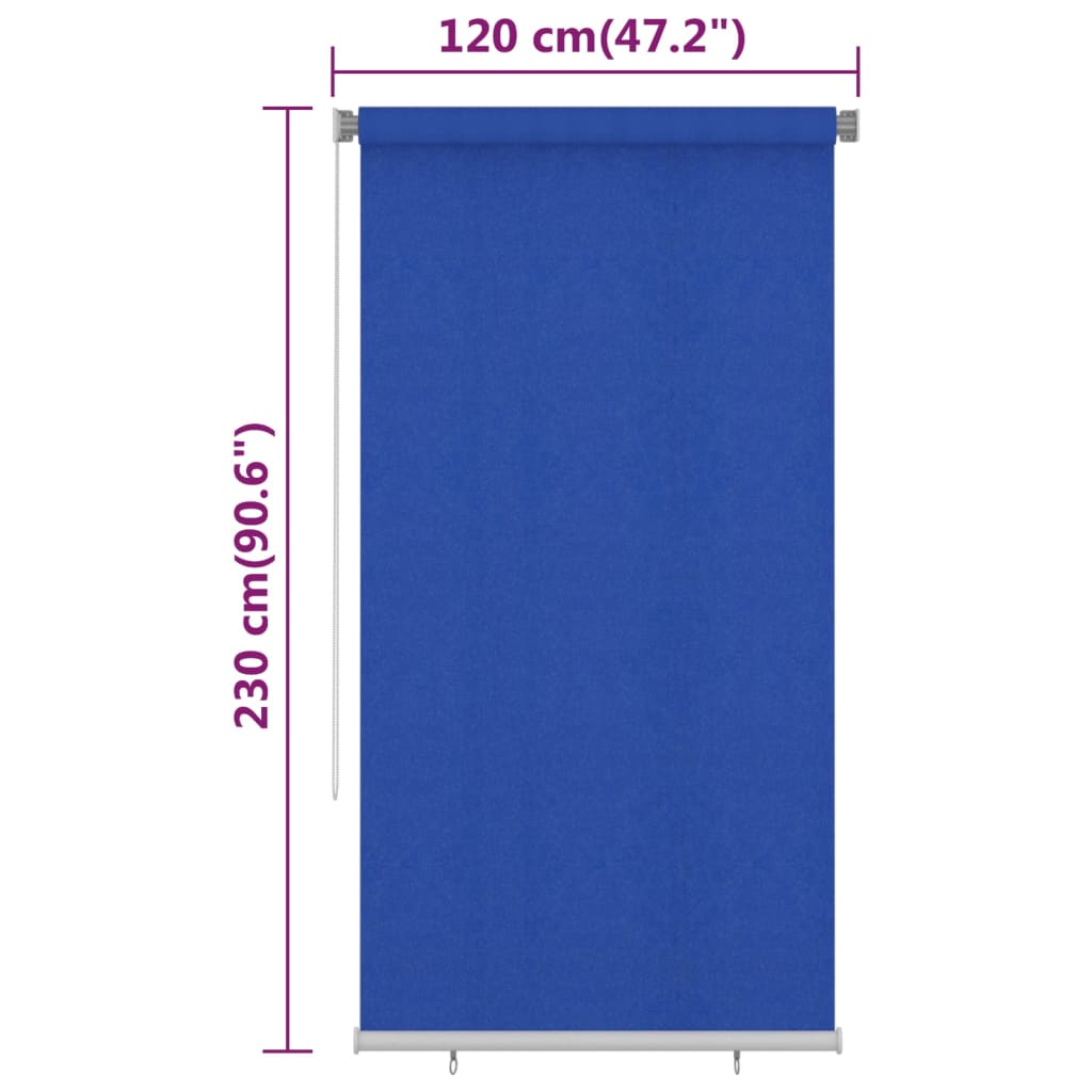 udendørs rullegardin 120x230 cm HDPE blå