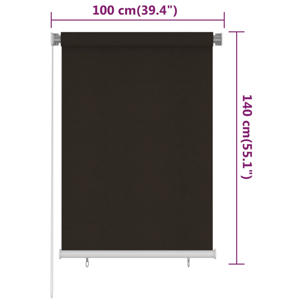 udendørs rullegardin 100x140 cm HDPE brun