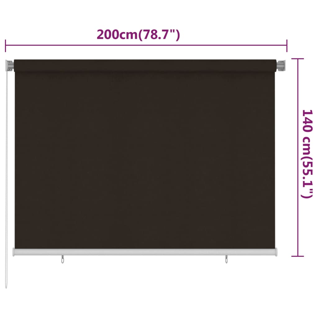 udendørs rullegardin 205 (B) x 140 (H) cm HDPE brun