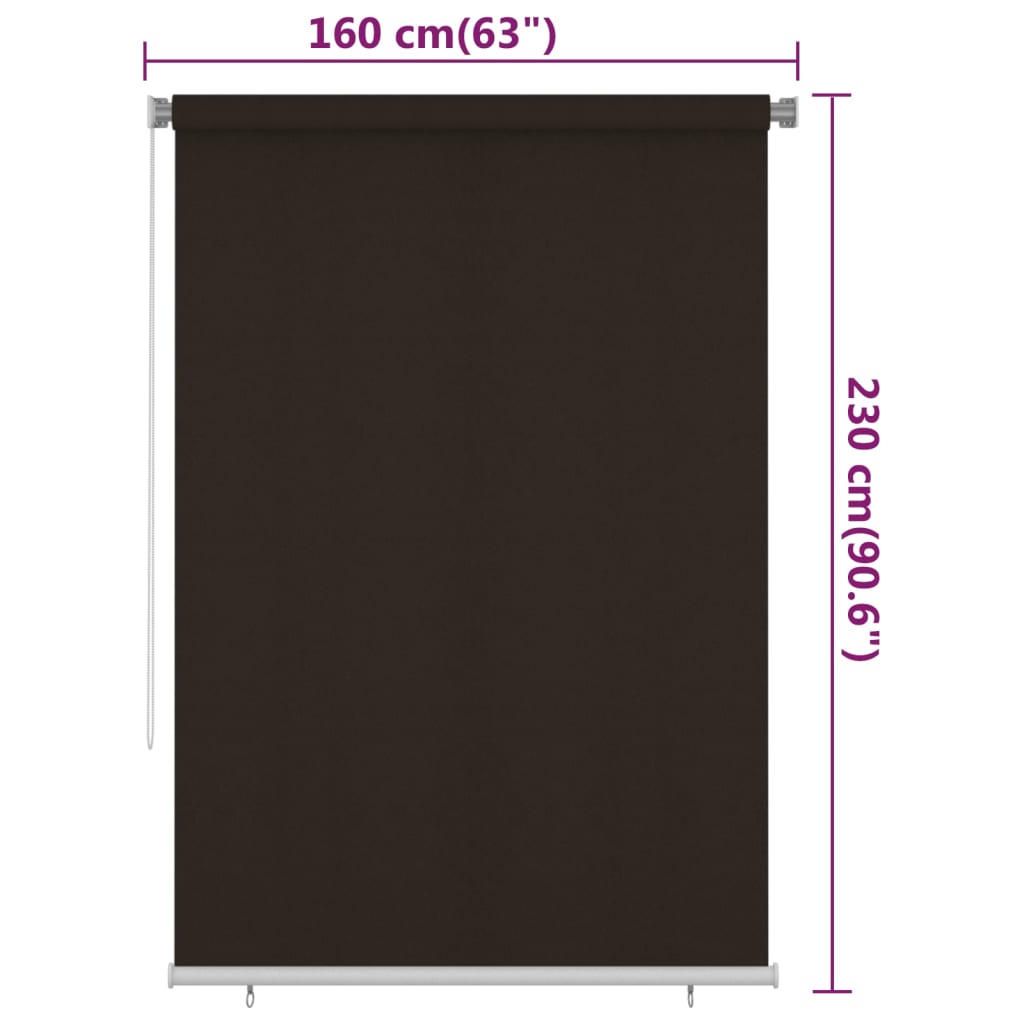udendørs rullegardin 160x230 cm HDPE brun