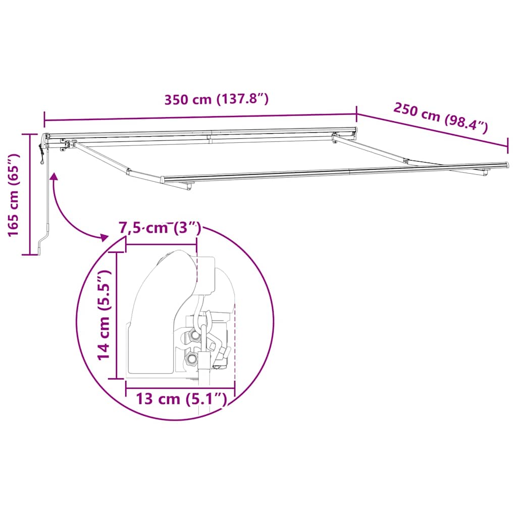 Markiseramme Hvid 350 x 250 cm Aluminium