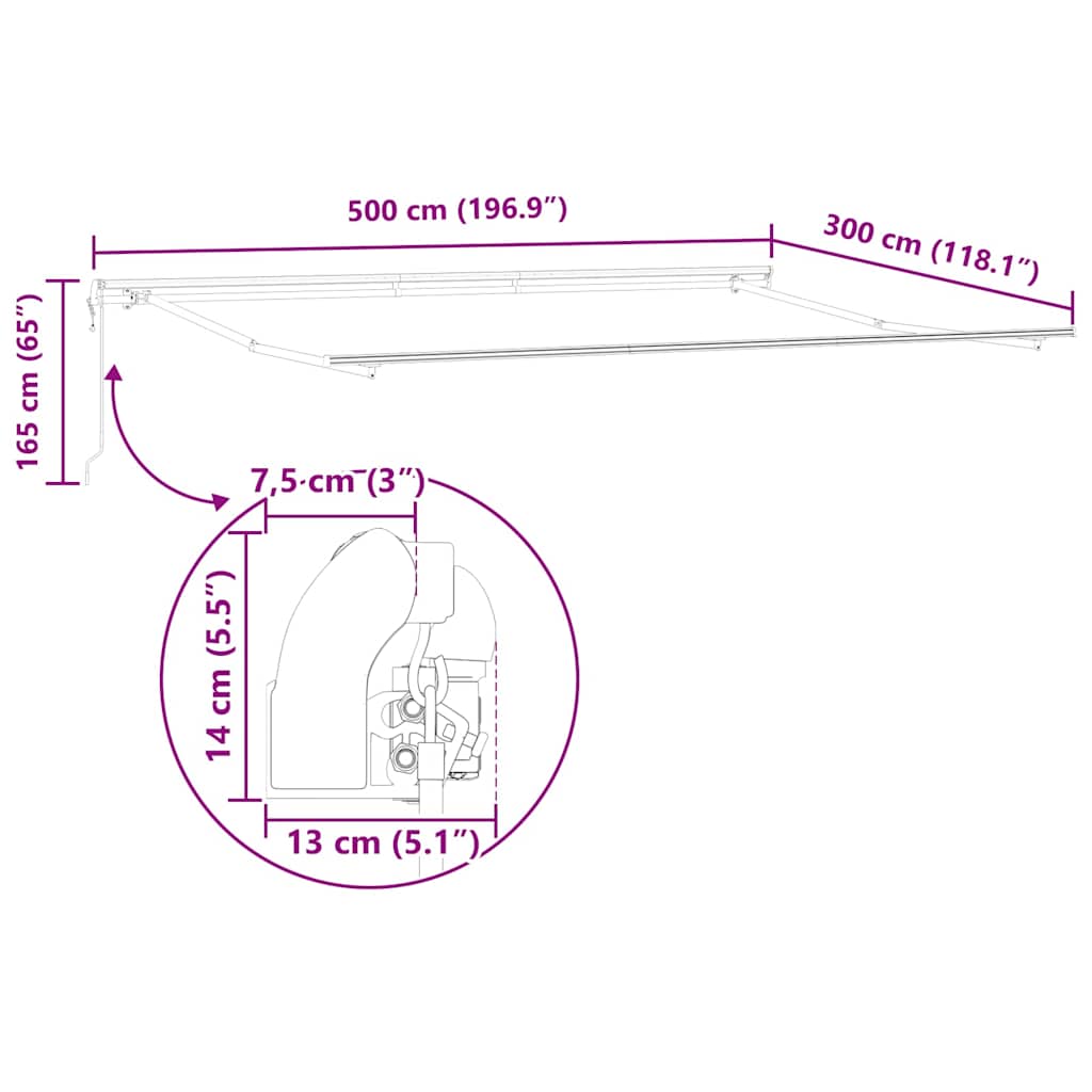 Markiseramme Hvid 500 × 300 cm Aluminium