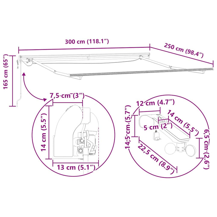 Markiseramme Hvid 3 x 2,5 m Aluminium
